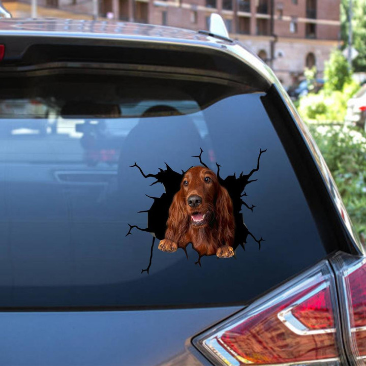 Irish Setter Crack Window Decal Custom 3d Car Decal Vinyl Aesthetic Decal Funny Stickers Home Decor Gift Ideas Car Vinyl Decal Sticker Window Decals, Peel and Stick Wall Decals 12x12IN 2PCS