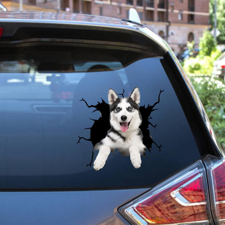 Husky Sibir Dog Crack Sticker Funny For Kids Car Vinyl Decal Sticker Window Decals, Peel and Stick Wall Decals 12x12IN 2PCS