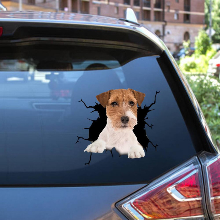 Jack Russell Crack Window Decal Custom 3d Car Decal Vinyl Aesthetic Decal Funny Stickers Home Decor Gift Ideas Car Vinyl Decal Sticker Window Decals, Peel and Stick Wall Decals 12x12IN 2PCS