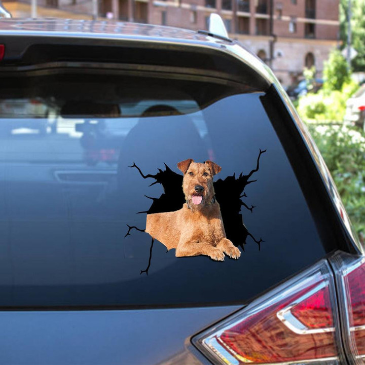 Irish Terrier Crack Window Decal Custom 3d Car Decal Vinyl Aesthetic Decal Funny Stickers Home Decor Gift Ideas Car Vinyl Decal Sticker Window Decals, Peel and Stick Wall Decals 12x12IN 2PCS