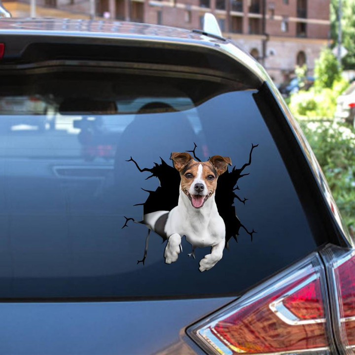 Jack Russell Terrier Dog Breeds Dogs Puppy Crack Window Decal Custom 3d Car Decal Vinyl Aesthetic Decal Funny Stickers Cute Gift Ideas Ae10688 Car Vinyl Decal Sticker Window Decals, Peel and Stick Wall Decals 12x12IN 2PCS
