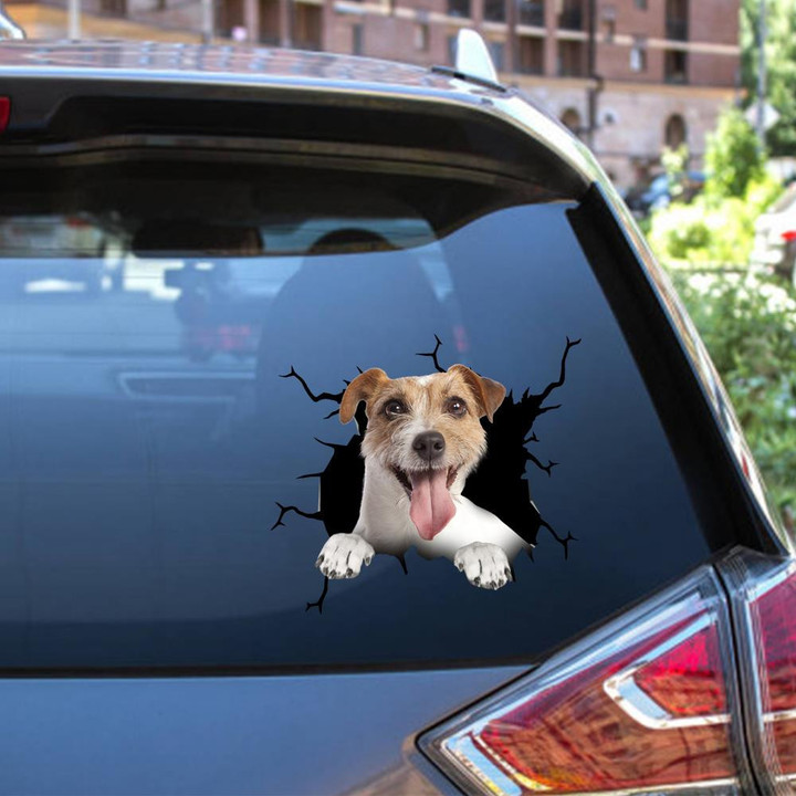 Jack Russell Terrier Dog Breeds Dogs Puppy Crack Window Decal Custom 3d Car Decal Vinyl Aesthetic Decal Funny Stickers Cute Gift Ideas Ae10690 Car Vinyl Decal Sticker Window Decals, Peel and Stick Wall Decals 12x12IN 2PCS