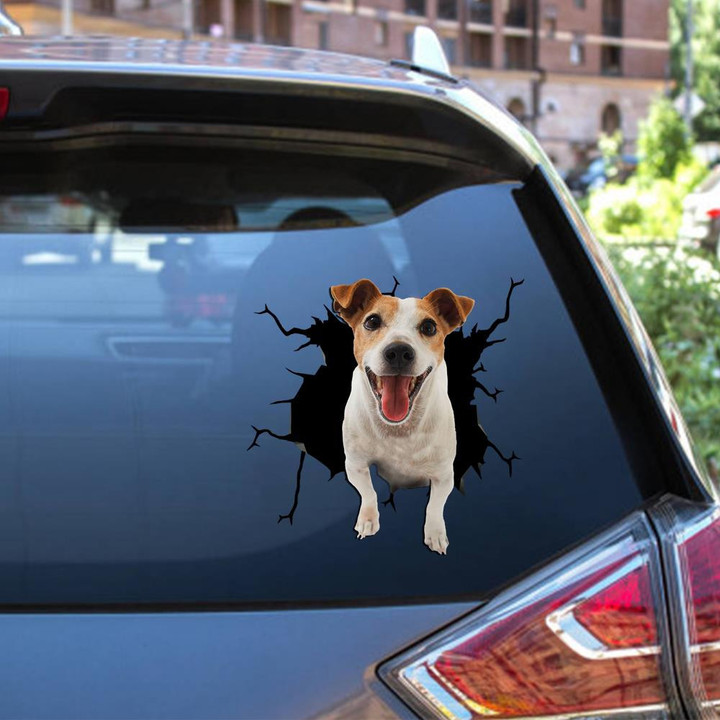 Jack Russell Terrier Dog Breeds Dogs Puppy Crack Window Decal Custom 3d Car Decal Vinyl Aesthetic Decal Funny Stickers Cute Gift Ideas Ae10693 Car Vinyl Decal Sticker Window Decals, Peel and Stick Wall Decals 12x12IN 2PCS