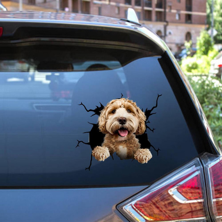 Labradoodle Dog Breeds Dogs Puppy Crack Window Decal Custom 3d Car Decal Vinyl Aesthetic Decal Funny Stickers Cute Gift Ideas Ae10717 Car Vinyl Decal Sticker Window Decals, Peel and Stick Wall Decals 12x12IN 2PCS