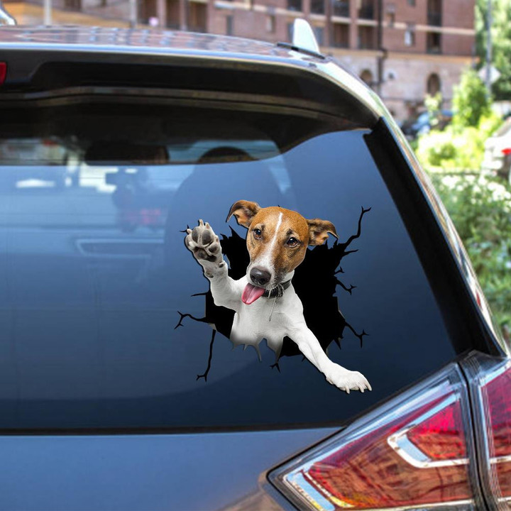 Jack Russell Terrier Dog Breeds Dogs Puppy Crack Window Decal Custom 3d Car Decal Vinyl Aesthetic Decal Funny Stickers Cute Gift Ideas Ae10697 Car Vinyl Decal Sticker Window Decals, Peel and Stick Wall Decals 12x12IN 2PCS