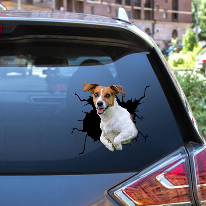 Jack Russell Crack Window Decal Custom 3d Car Decal Vinyl Aesthetic Decal Funny Stickers Cute Gift Ideas Ae10685 Car Vinyl Decal Sticker Window Decals, Peel and Stick Wall Decals 12x12IN 2PCS