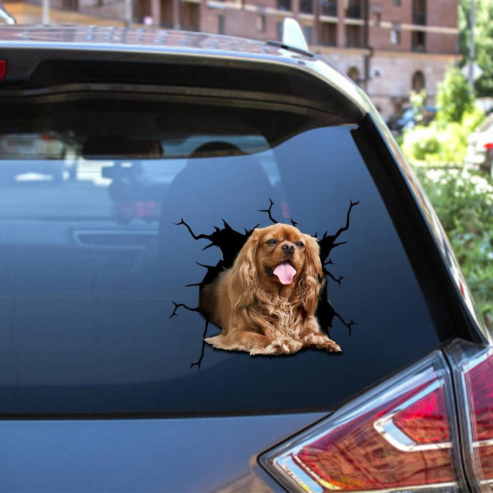 King Charles Spaniel Crack Window Decal Custom 3d Car Decal Vinyl Aesthetic Decal Funny Stickers Cute Gift Ideas Ae10707 Car Vinyl Decal Sticker Window Decals, Peel and Stick Wall Decals 12x12IN 2PCS