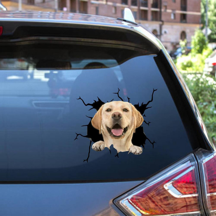 Labrador Dog Breeds Dogs Puppy Crack Window Decal Custom 3d Car Decal Vinyl Aesthetic Decal Funny Stickers Cute Gift Ideas Ae10732 Car Vinyl Decal Sticker Window Decals, Peel and Stick Wall Decals 12x12IN 2PCS