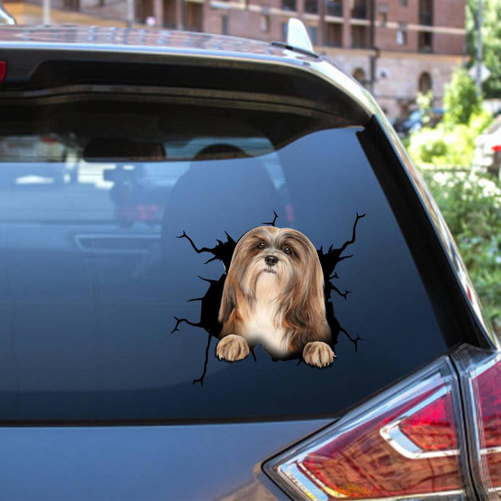Lhasa Apso Crack Window Decal Custom 3d Car Decal Vinyl Aesthetic Decal Funny Stickers Home Decor Gift Ideas Car Vinyl Decal Sticker Window Decals, Peel and Stick Wall Decals 12x12IN 2PCS