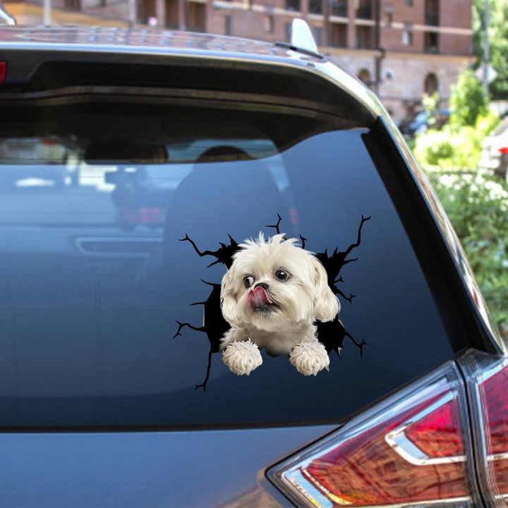 Lhasa Apso Crack Window Decal Custom 3d Car Decal Vinyl Aesthetic Decal Funny Stickers Cute Gift Ideas Ae10748 Car Vinyl Decal Sticker Window Decals, Peel and Stick Wall Decals 12x12IN 2PCS