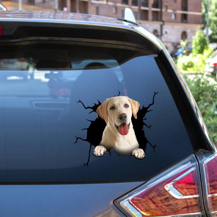 Labrador Dog Breeds Dogs Puppy Crack Window Decal Custom 3d Car Decal Vinyl Aesthetic Decal Funny Stickers Home Decor Gift Ideas Car Vinyl Decal Sticker Window Decals, Peel and Stick Wall Decals 12x12IN 2PCS