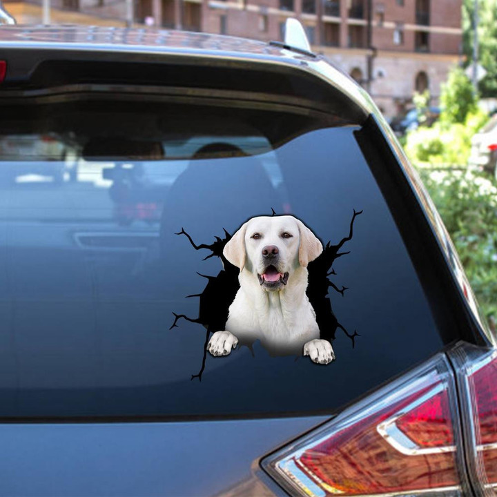 Labrador Dog Breeds Dogs Puppy Crack Window Decal Custom 3d Car Decal Vinyl Aesthetic Decal Funny Stickers Cute Gift Ideas Ae10731 Car Vinyl Decal Sticker Window Decals, Peel and Stick Wall Decals 12x12IN 2PCS