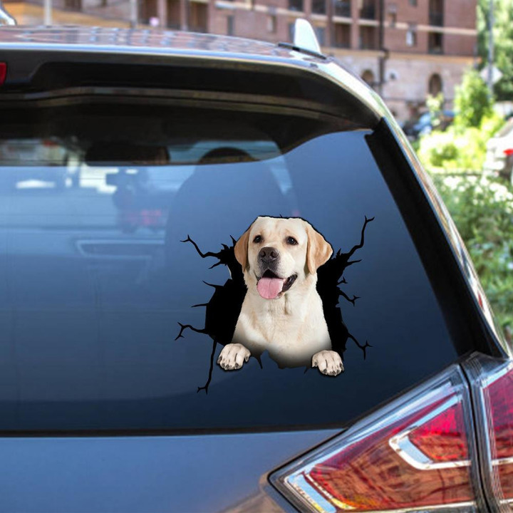 Labrador Dog Breeds Dogs Puppy Crack Window Decal Custom 3d Car Decal Vinyl Aesthetic Decal Funny Stickers Cute Gift Ideas Ae10727 Car Vinyl Decal Sticker Window Decals, Peel and Stick Wall Decals 12x12IN 2PCS