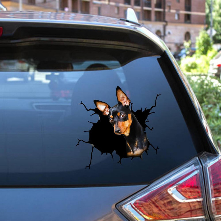 Mini Pinscher Crack Window Decal Custom 3d Car Decal Vinyl Aesthetic Decal Funny Stickers Home Decor Gift Ideas Car Vinyl Decal Sticker Window Decals, Peel and Stick Wall Decals 12x12IN 2PCS