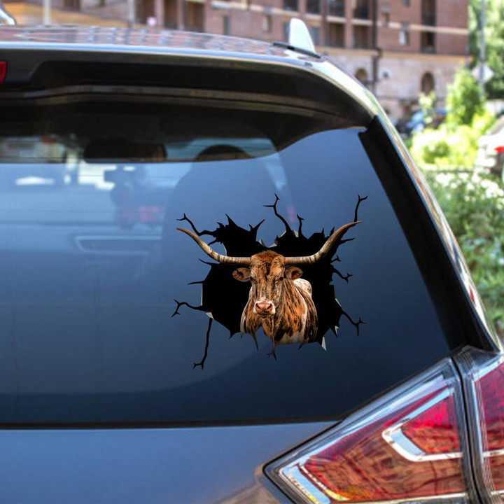 Longhorn Cattle Crack Window Decal Custom 3d Car Decal Vinyl Aesthetic Decal Funny Stickers Home Decor Gift Ideas Car Vinyl Decal Sticker Window Decals, Peel and Stick Wall Decals 12x12IN 2PCS