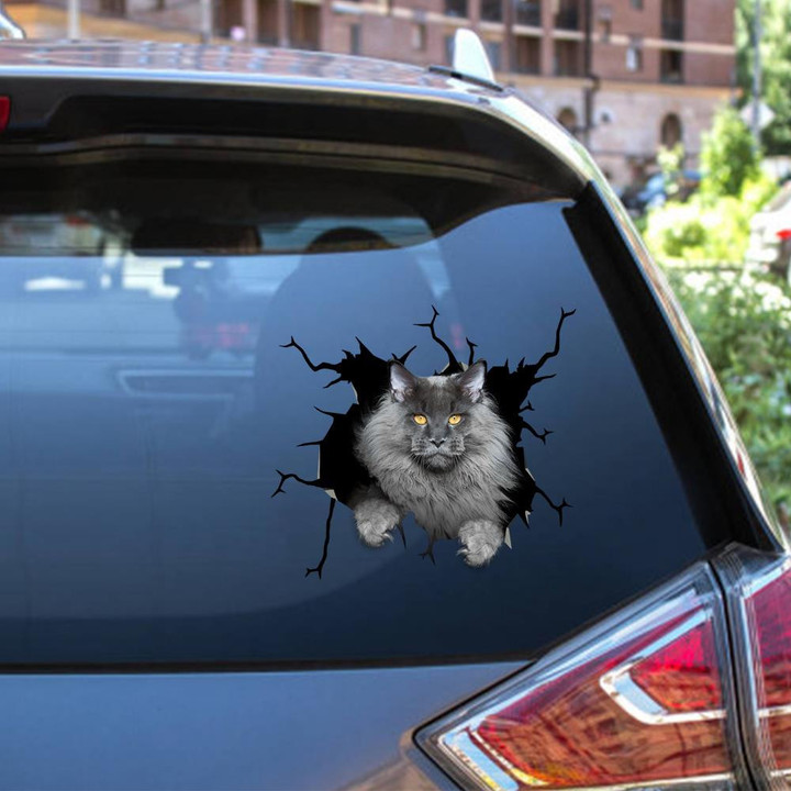 Maine Coon Crack Window Decal Custom 3d Car Decal Vinyl Aesthetic Decal Funny Stickers Home Decor Gift Ideas Car Vinyl Decal Sticker Window Decals, Peel and Stick Wall Decals 12x12IN 2PCS