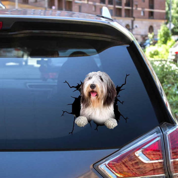 Old English Sheepdog Crack Window Decal Custom 3d Car Decal Vinyl Aesthetic Decal Funny Stickers Cute Gift Ideas Ae10823 Car Vinyl Decal Sticker Window Decals, Peel and Stick Wall Decals 12x12IN 2PCS