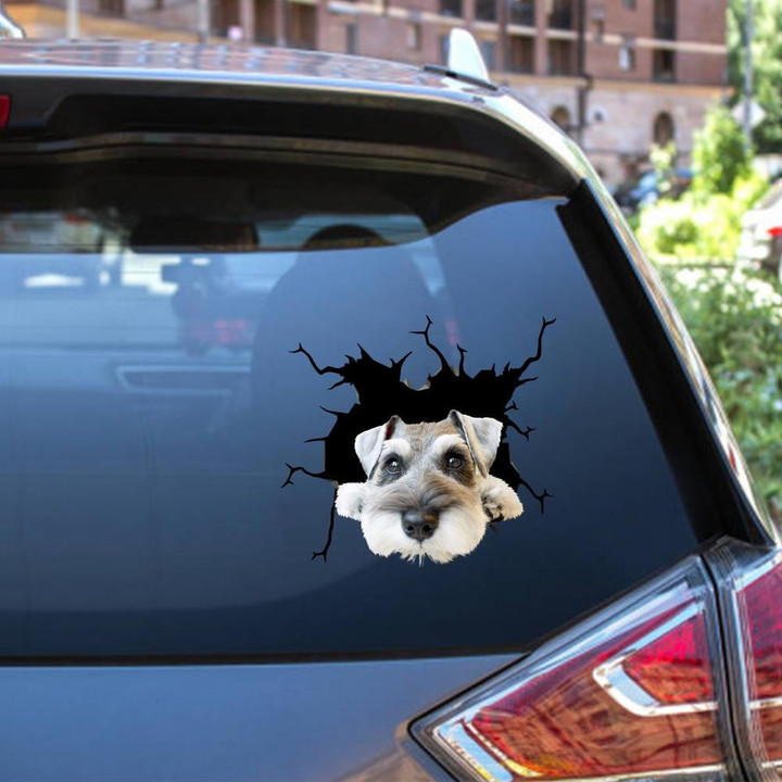 Miniature Schnauzer Crack Window Decal Custom 3d Car Decal Vinyl Aesthetic Decal Funny Stickers Cute Gift Ideas Ae10791 Car Vinyl Decal Sticker Window Decals, Peel and Stick Wall Decals 12x12IN 2PCS