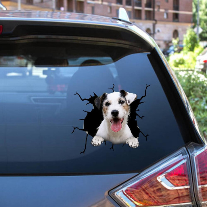Parson Russell Terrier Crack Window Decal Custom 3d Car Decal Vinyl Aesthetic Decal Funny Stickers Cute Gift Ideas Ae10884 Car Vinyl Decal Sticker Window Decals, Peel and Stick Wall Decals 12x12IN 2PCS