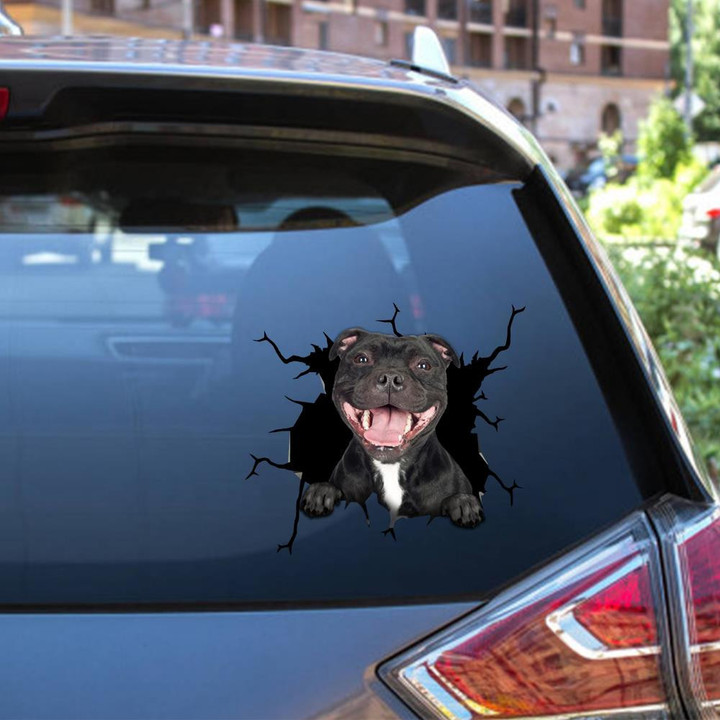 Pitbull Dog Breeds Dogs Puppy Crack Window Decal Custom 3d Car Decal Vinyl Aesthetic Decal Funny Stickers Cute Gift Ideas Ae10902 Car Vinyl Decal Sticker Window Decals, Peel and Stick Wall Decals 12x12IN 2PCS