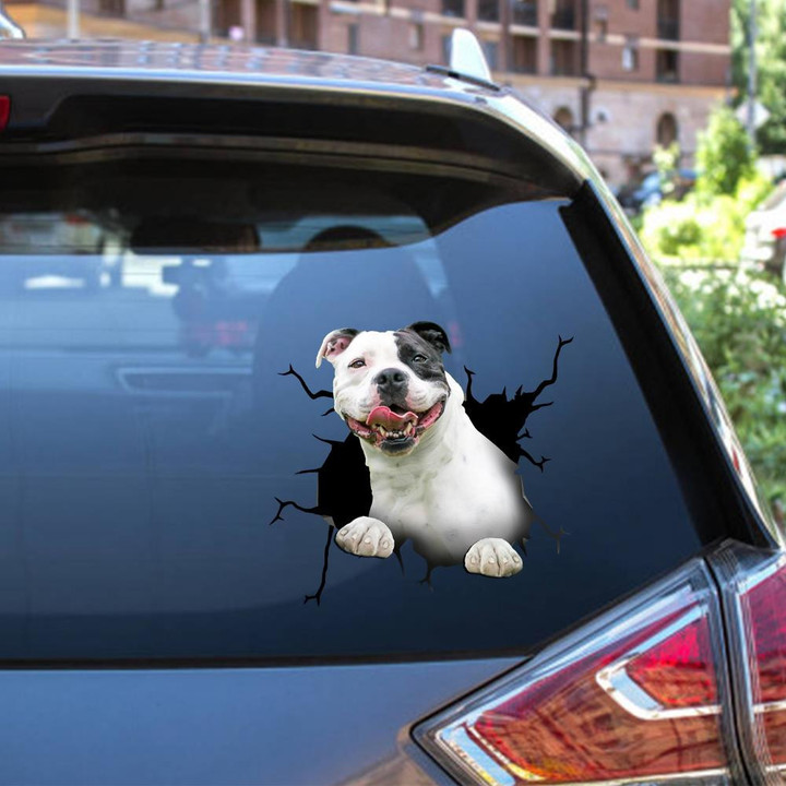 Pitbull Dog Breeds Dogs Puppy Crack Window Decal Custom 3d Car Decal Vinyl Aesthetic Decal Funny Stickers Cute Gift Ideas Ae10901 Car Vinyl Decal Sticker Window Decals, Peel and Stick Wall Decals 12x12IN 2PCS