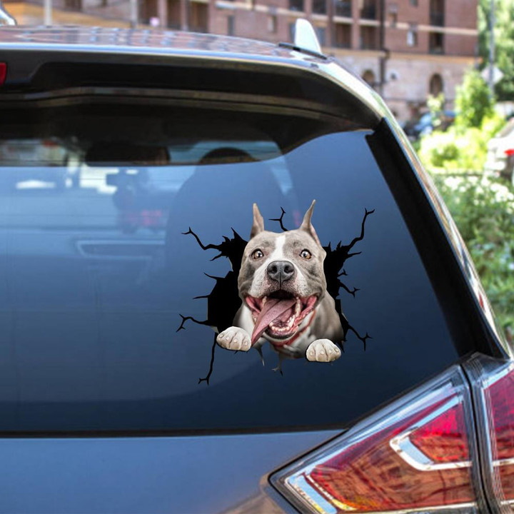 Pitbull Dog Breeds Dogs Puppy Crack Window Decal Custom 3d Car Decal Vinyl Aesthetic Decal Funny Stickers Cute Gift Ideas Ae10908 Car Vinyl Decal Sticker Window Decals, Peel and Stick Wall Decals 12x12IN 2PCS