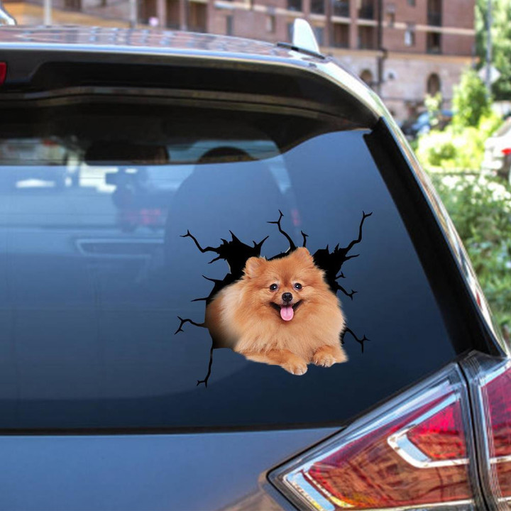 Pomeranian Crack Window Decal Custom 3d Car Decal Vinyl Aesthetic Decal Funny Stickers Cute Gift Ideas Ae10922 Car Vinyl Decal Sticker Window Decals, Peel and Stick Wall Decals 12x12IN 2PCS