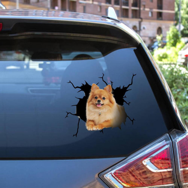 Pomeranian Crack Window Decal Custom 3d Car Decal Vinyl Aesthetic Decal Funny Stickers Cute Gift Ideas Ae10920 Car Vinyl Decal Sticker Window Decals, Peel and Stick Wall Decals 12x12IN 2PCS