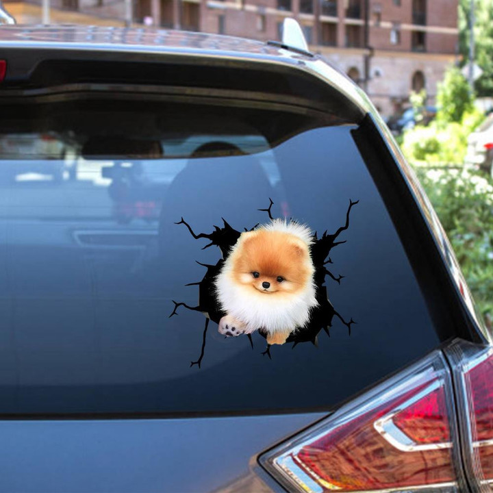Pomeranian Crack Window Decal Custom 3d Car Decal Vinyl Aesthetic Decal Funny Stickers Cute Gift Ideas Ae10918 Car Vinyl Decal Sticker Window Decals, Peel and Stick Wall Decals 12x12IN 2PCS