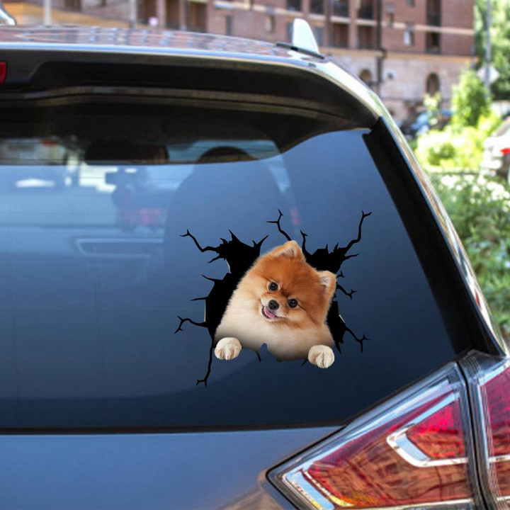 Pomeranian Crack Window Decal Custom 3d Car Decal Vinyl Aesthetic Decal Funny Stickers Cute Gift Ideas Ae10924 Car Vinyl Decal Sticker Window Decals, Peel and Stick Wall Decals 12x12IN 2PCS
