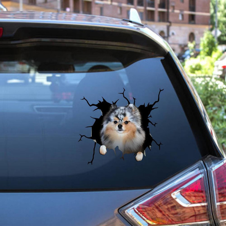 Pomeranian Crack Window Decal Custom 3d Car Decal Vinyl Aesthetic Decal Funny Stickers Cute Gift Ideas Ae10925 Car Vinyl Decal Sticker Window Decals, Peel and Stick Wall Decals 12x12IN 2PCS