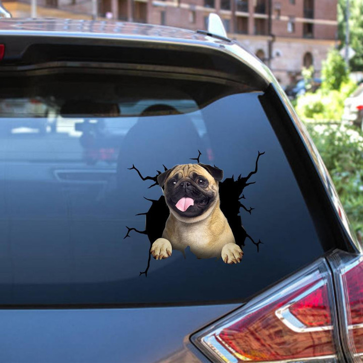 Pug Crack Window Decal Custom 3d Car Decal Vinyl Aesthetic Decal Funny Stickers Cute Gift Ideas Ae10946 Car Vinyl Decal Sticker Window Decals, Peel and Stick Wall Decals 12x12IN 2PCS