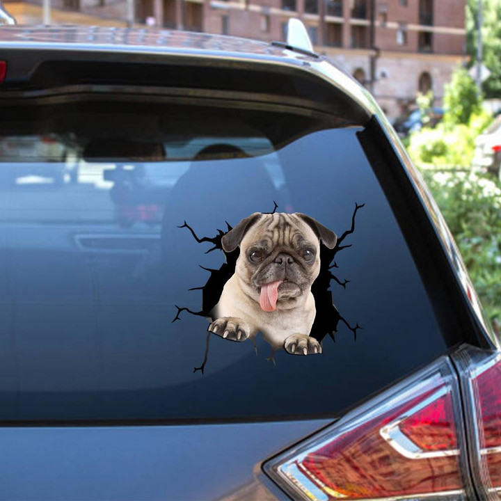 Pug Crack Window Decal Custom 3d Car Decal Vinyl Aesthetic Decal Funny Stickers Cute Gift Ideas Ae10949 Car Vinyl Decal Sticker Window Decals, Peel and Stick Wall Decals 12x12IN 2PCS