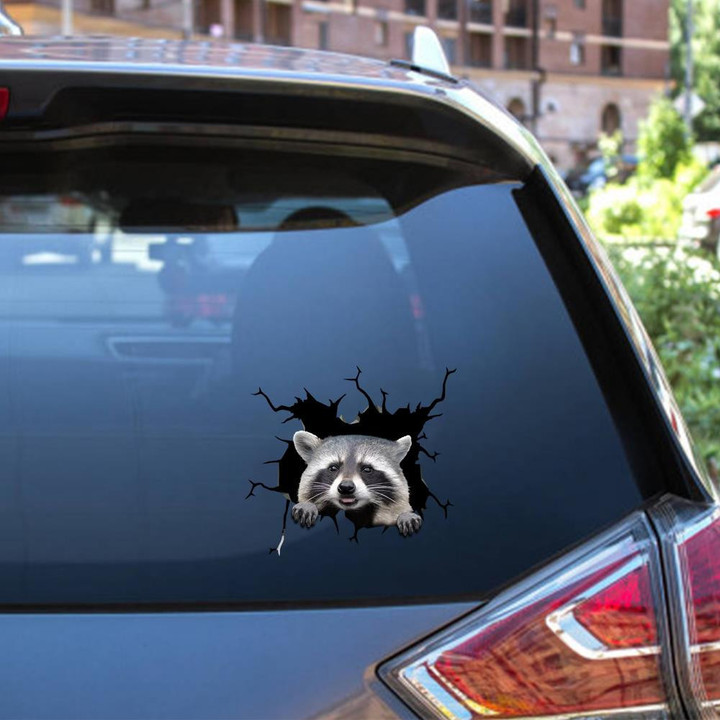 Raccoon Crack Window Decal Custom 3d Car Decal Vinyl Aesthetic Decal Funny Stickers Home Decor Gift Ideas Car Vinyl Decal Sticker Window Decals, Peel and Stick Wall Decals 12x12IN 2PCS