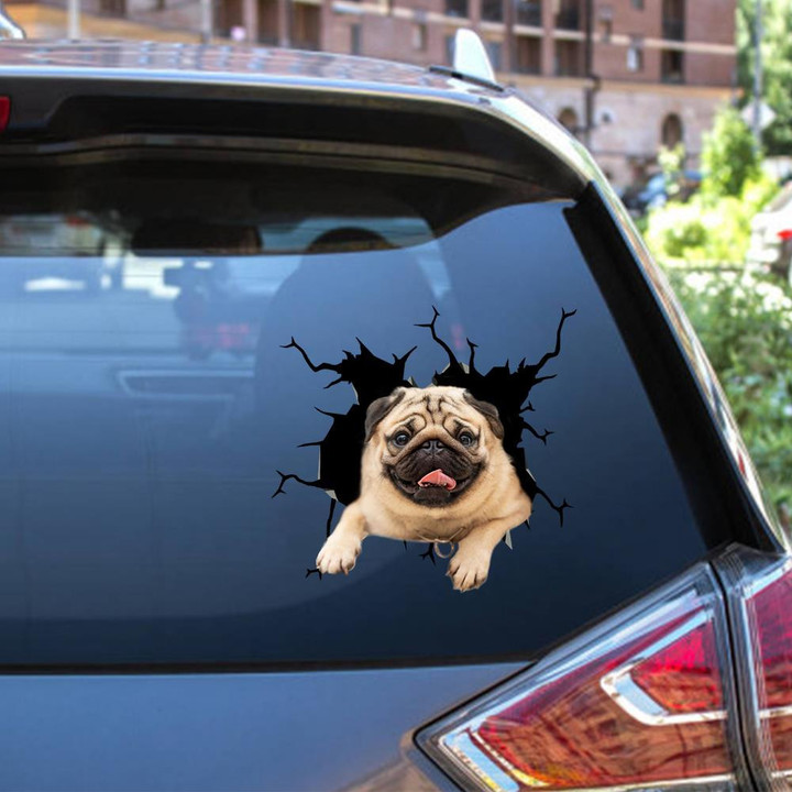 Pug Dog Crack Sticker Funny For Dog Lover Car Vinyl Decal Sticker Window Decals, Peel and Stick Wall Decals 12x12IN 2PCS