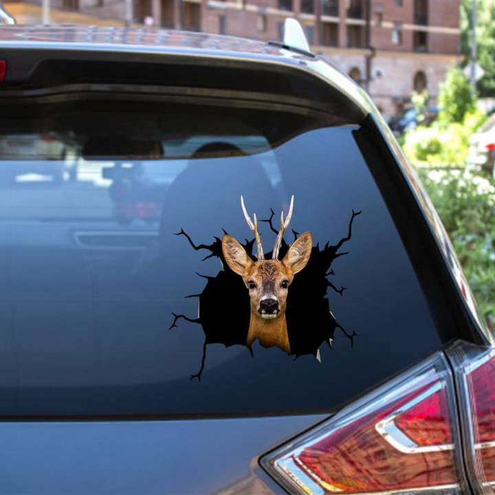 Roe Deer Crack Window Decal Custom 3d Car Decal Vinyl Aesthetic Decal Funny Stickers Cute Gift Ideas Ae10994 Car Vinyl Decal Sticker Window Decals, Peel and Stick Wall Decals 12x12IN 2PCS