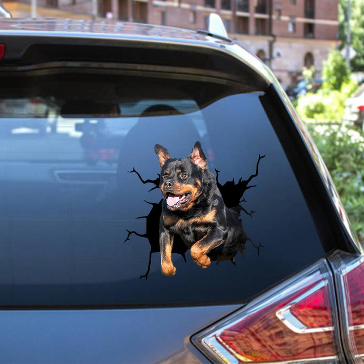 Rottweiler Crack Vinyl Car Decals For Windows Lovable Custom Sticker Labels Best White Elephant Gifts Car Vinyl Decal Sticker Window Decals, Peel and Stick Wall Decals 12x12IN 2PCS