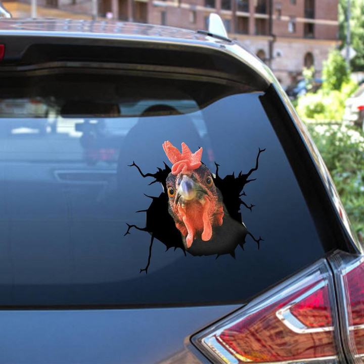 Rooster Crack Window Decal Custom 3d Car Decal Vinyl Aesthetic Decal Funny Stickers Home Decor Gift Ideas Car Vinyl Decal Sticker Window Decals, Peel and Stick Wall Decals 12x12IN 2PCS