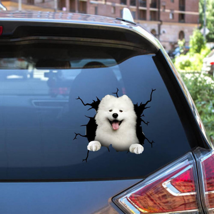 Samoyed Crack Window Decal Custom 3d Car Decal Vinyl Aesthetic Decal Funny Stickers Cute Gift Ideas Ae11017 Car Vinyl Decal Sticker Window Decals, Peel and Stick Wall Decals 12x12IN 2PCS