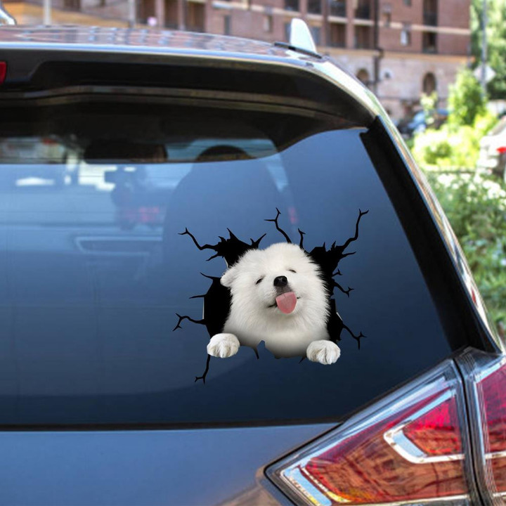 Samoyed Crack Window Decal Custom 3d Car Decal Vinyl Aesthetic Decal Funny Stickers Cute Gift Ideas Ae11019 Car Vinyl Decal Sticker Window Decals, Peel and Stick Wall Decals 12x12IN 2PCS
