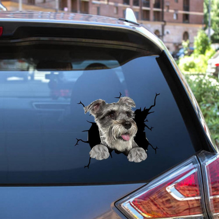 Schnauzer Crack Window Decal Custom 3d Car Decal Vinyl Aesthetic Decal Funny Stickers Cute Gift Ideas Ae11030 Car Vinyl Decal Sticker Window Decals, Peel and Stick Wall Decals 12x12IN 2PCS