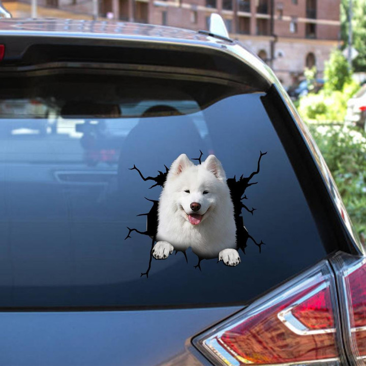 Samoyed Crack Window Decal Custom 3d Car Decal Vinyl Aesthetic Decal Funny Stickers Home Decor Gift Ideas Car Vinyl Decal Sticker Window Decals, Peel and Stick Wall Decals 12x12IN 2PCS