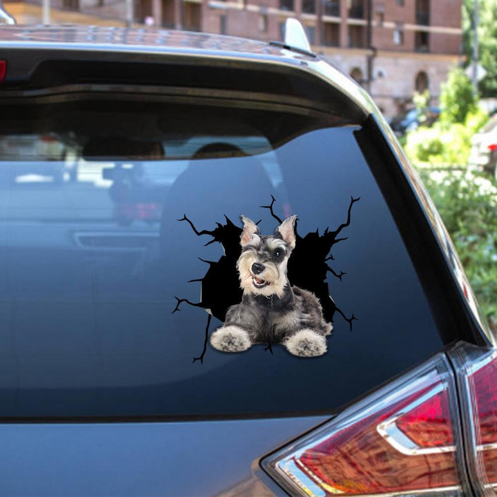 Schnauzer Crack Window Decal Custom 3d Car Decal Vinyl Aesthetic Decal Funny Stickers Cute Gift Ideas Ae11028 Car Vinyl Decal Sticker Window Decals, Peel and Stick Wall Decals 12x12IN 2PCS