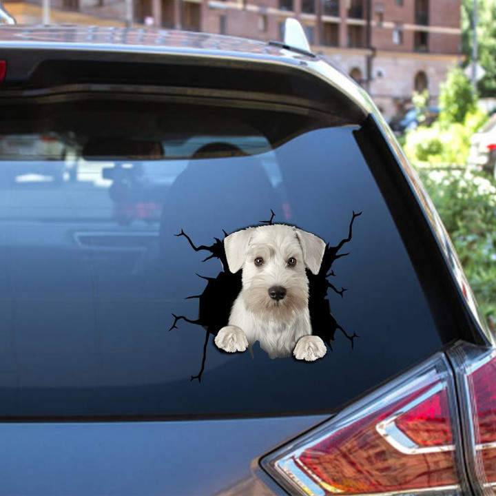 Schnauzer Crack Window Decal Custom 3d Car Decal Vinyl Aesthetic Decal Funny Stickers Cute Gift Ideas Ae11032 Car Vinyl Decal Sticker Window Decals, Peel and Stick Wall Decals 12x12IN 2PCS