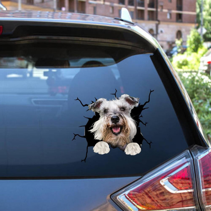 Schnauzer Crack Window Decal Custom 3d Car Decal Vinyl Aesthetic Decal Funny Stickers Cute Gift Ideas Ae11035 Car Vinyl Decal Sticker Window Decals, Peel and Stick Wall Decals 12x12IN 2PCS