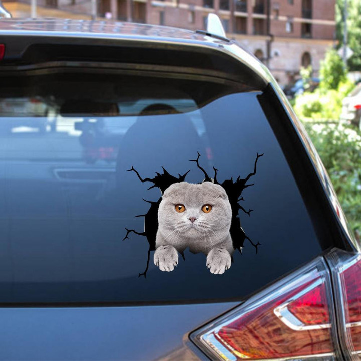 Scottish Fold Cat Crack Window Decal Custom 3d Car Decal Vinyl Aesthetic Decal Funny Stickers Home Decor Gift Ideas Car Vinyl Decal Sticker Window Decals, Peel and Stick Wall Decals 12x12IN 2PCS