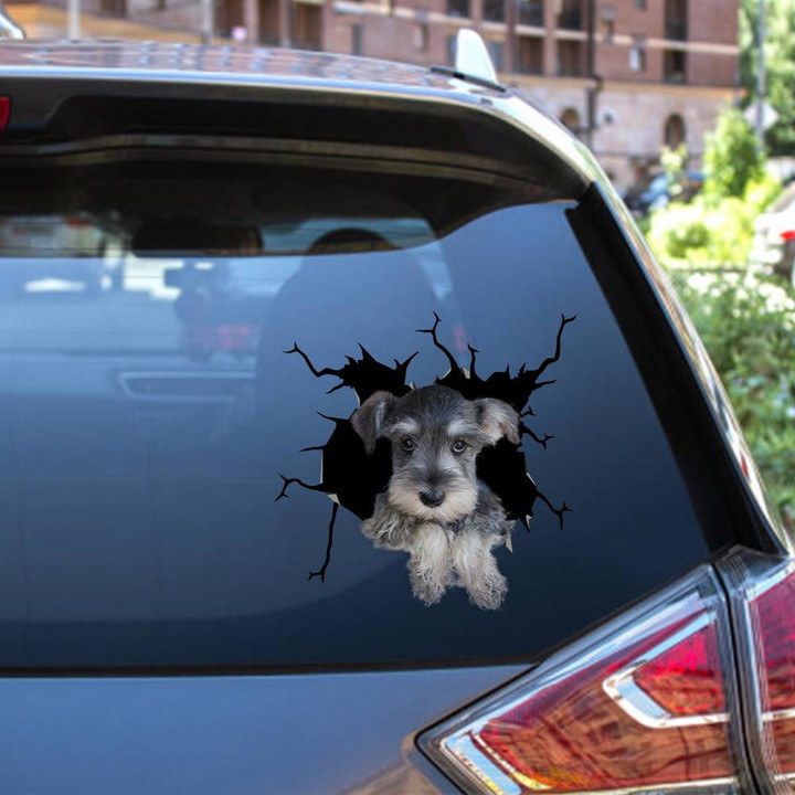 Schnauzer Crack Window Decal Custom 3d Car Decal Vinyl Aesthetic Decal Funny Stickers Cute Gift Ideas Ae11034 Car Vinyl Decal Sticker Window Decals, Peel and Stick Wall Decals 12x12IN 2PCS