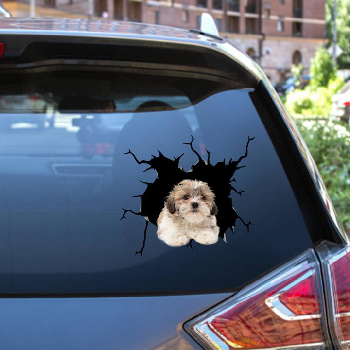 Shih Tzu Dog Breeds Dogs Crack Sticker Funny Christmas Car Vinyl Decal Sticker Window Decals, Peel and Stick Wall Decals 12x12IN 2PCS