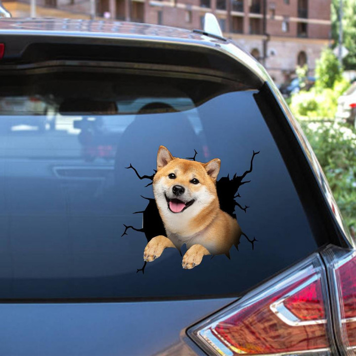 Shiba Inu Crack Window Decal Custom 3d Car Decal Vinyl Aesthetic Decal Funny Stickers Cute Gift Ideas Ae11062 Car Vinyl Decal Sticker Window Decals, Peel and Stick Wall Decals 12x12IN 2PCS