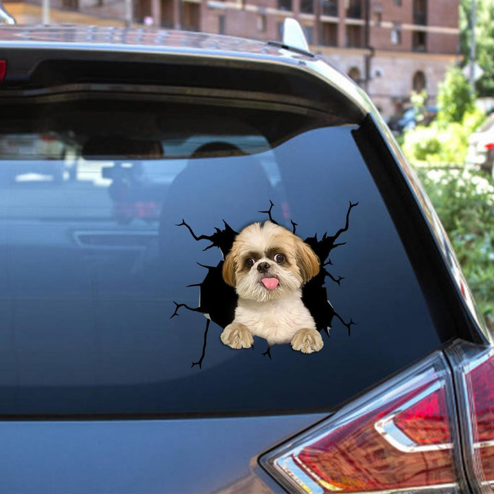 Shih Tzu Dog Breeds Dogs Decal Crack Cutest 60th Birthday Ideas Car Vinyl Decal Sticker Window Decals, Peel and Stick Wall Decals 12x12IN 2PCS